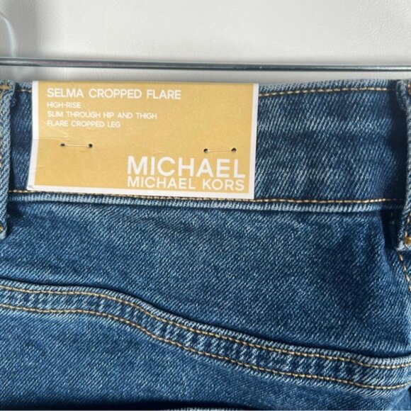 NWT MICHAEL KORS SELMA CROPPED FLARE HIGH-RISE Jeans LAKEBLUEWSH QS4905NE9Z Sz 6 - Picture 9 of 13